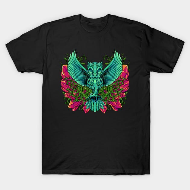 Aesthetic owl with tendrils and crystals T-Shirt by Modern Medieval Design